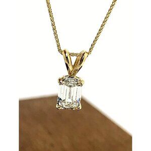 Diamond Pendant Emerald 1 Carat Lab Grown 14k Yellow Gold 20'' Women's Necklace